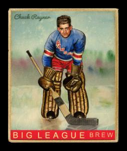 Picture, Helmar Brewing, Helmar R319 Hockey Card # 71, Chuck RAYNER, full goalie gear, New York Rangers