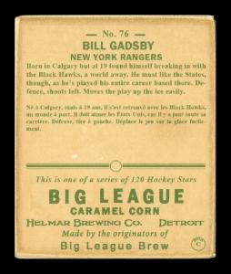Picture, Helmar Brewing, Helmar R319 Hockey Card # 76, Bill GADSBY, Stopping, New York Rangers