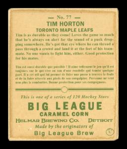 Picture, Helmar Brewing, Helmar R319 Hockey Card # 77, Tony Horton, Cutting to his left; looking down, Toronto Maple Leafs