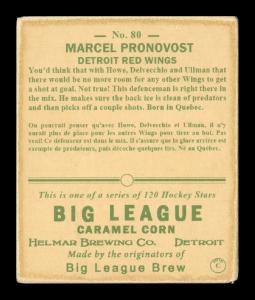 Picture, Helmar Brewing, Helmar R319 Hockey Card # 80, Marcel PRONOVOST, Cutting to his left, Detroit Red Wings