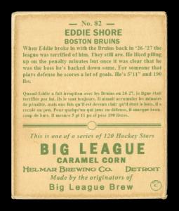 Picture, Helmar Brewing, Helmar R319 Hockey Card # 82, Eddie SHORE, Stick up, looking to his right, Boston Bruins