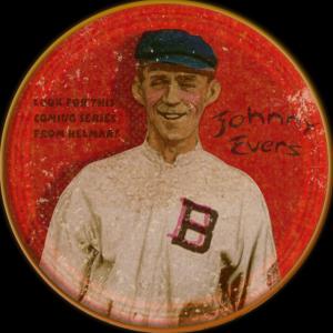 Picture, Helmar Brewing, Helmar Score 5! Baseball Heads Card # 3, Johnny EVERS, Dexterity hand puzzle. Blue cap, Red 