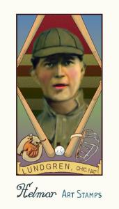 Picture of Helmar Brewing Baseball Card of Carl Lundgren, card number 108 from series Helmar Stamps