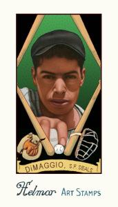 Picture of Helmar Brewing Baseball Card of Joe DiMAGGIO, card number 165 from series Helmar Stamps