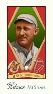 Picture of Helmar Brewing Baseball Card of Carl Mays, card number 168 from series Helmar Stamps