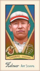 Picture of Helmar Brewing Baseball Card of Jim Thorpe, card number 371 from series Helmar Stamps