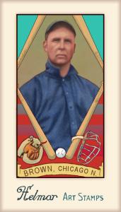 Picture of Helmar Brewing Baseball Card of Mordecai BROWN (HOF), card number 417 from series Helmar Stamps
