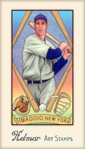 Picture of Helmar Brewing Baseball Card of Joe DiMAGGIO, card number 421 from series Helmar Stamps