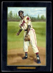 Picture, Helmar Brewing, Helmar T4 Card # 62, Sam Jethroe, Ball in hand, ready to throw, Boston Braves