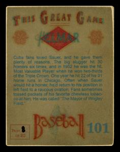 Picture, Helmar Brewing, Helmar This Great Game Card # 101, Sauer, Hank, Looking to right shoulder, Chicago Cubs