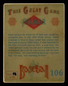 Picture, Helmar Brewing, Helmar This Great Game Card # 106, Vic Wertz, Building; bat cocked, Cleveland Indians
