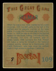 Picture, Helmar Brewing, Helmar This Great Game Card # 109, Vada Pinson, Orange sky, Cincinnati Reds