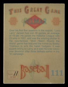 Picture, Helmar Brewing, Helmar This Great Game Card # 111, Larry Jansen, Orange Sky, New York Giants