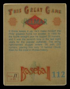Picture, Helmar Brewing, Helmar This Great Game Card # 112, Del Ennis, End of swing, Philadelphia Phillies