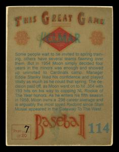 Picture, Helmar Brewing, Helmar This Great Game Card # 114, Wally Moon, cocked bat, St. Louis Cardinals