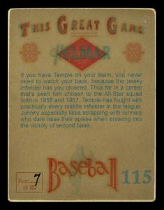 Picture, Helmar Brewing, Helmar This Great Game Card # 115, Johnny Temple, Batting cage, Cincinnati Reds