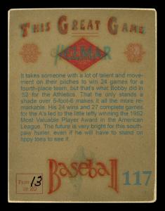Picture, Helmar Brewing, Helmar This Great Game Card # 117, Bobby Shantz, End of throw, Philadelphia Athletics