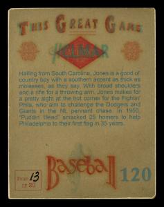 Picture, Helmar Brewing, Helmar This Great Game Card # 120, Willie Jones, Orange sky, Philadelphia Phillies