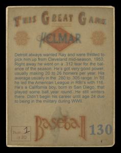 Picture, Helmar Brewing, Helmar This Great Game Card # 130, Ray Boone, Leaning forward, Detroit Tigers