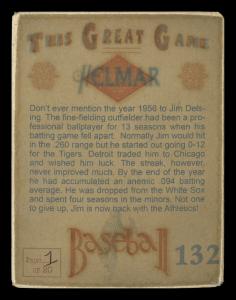 Picture, Helmar Brewing, Helmar This Great Game Card # 132, Jim Delsing, Leaning forward, smiling at viewer, Kansas City Athletics