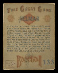 Picture, Helmar Brewing, Helmar This Great Game Card # 133, Charlie Peete, Bat on shoulder, St. Louis Cardinals