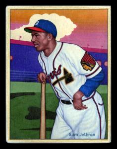 Picture, Helmar Brewing, Helmar This Great Game Card # 136, Sam Jethroe, Leaning on bat, hand at waiste, Boston Braves