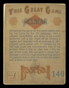 Picture, Helmar Brewing, Helmar This Great Game Card # 140, Bill Virdon, Portrait, St. Louis Cardinals