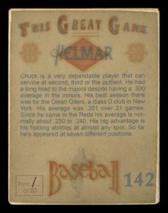 Picture, Helmar Brewing, Helmar This Great Game Card # 142, Chuck Harmon, About to throw, Cincinnati Reds