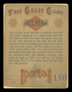 Picture, Helmar Brewing, Helmar This Great Game Card # 150, Hoot Evers, Bat up, blue sky, Detroit Tigers