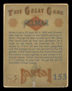 Picture, Helmar Brewing, Helmar This Great Game Card # 153, Ruben Gomez, Chest up, smiling, blue sky, New York Giants