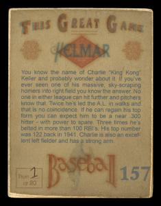 Picture, Helmar Brewing, Helmar This Great Game Card # 157, Charlie Keller, Looking away; patch on sleeve, New York Yankees