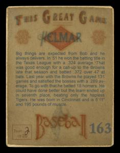 Picture, Helmar Brewing, Helmar This Great Game Card # 163, Bob Nieman, Glasses; red cloud, Baltimore Orioles