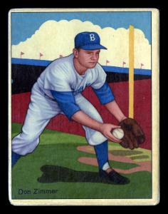 Picture, Helmar Brewing, Helmar This Great Game Card # 176, Don Zimmer, Fielding, yellow foul pole, Brooklyn Dodgers