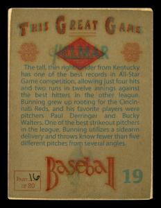 Picture, Helmar Brewing, Helmar This Great Game Card # 19, Jim BUNNING, Sitting portrait, Detroit Tigers