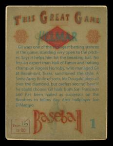 Picture, Helmar Brewing, Helmar This Great Game Card # 1, Gil McDougald, Full figure batting, New York Yankees