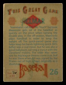 Picture, Helmar Brewing, Helmar This Great Game Card # 26, Bill MAZEROSKI, Batting stance, Pittsburgh Pirates