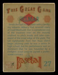 Picture, Helmar Brewing, Helmar This Great Game Card # 27, Don DRYSDALE, Portrait, leaning on left elbow, Brooklyn Dodgers