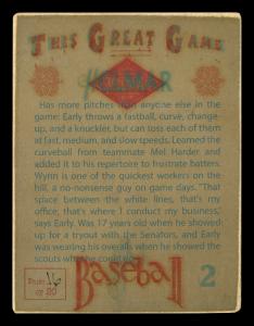 Picture, Helmar Brewing, Helmar This Great Game Card # 2, Early WYNN (HOF), Full figure throwing, Cleveland Indians