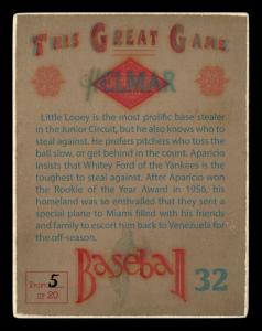 Picture, Helmar Brewing, Helmar This Great Game Card # 32, Louis APARICIO, Waiting for grounder, Chicago White Sox