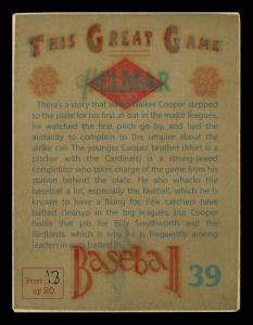 Picture, Helmar Brewing, Helmar This Great Game Card # 39, Walker Cooper, In crouch, St. Louis Cardinals