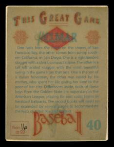 Picture, Helmar Brewing, Helmar This Great Game Card # 40, Joe DiMAGGIO, Ted WILLIAMS, Together , Multiple
