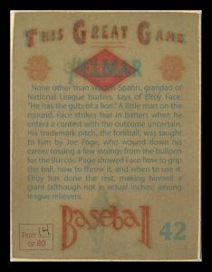 Picture, Helmar Brewing, Helmar This Great Game Card # 42, Roy Face, Holding ball, Pittsburgh Pirates