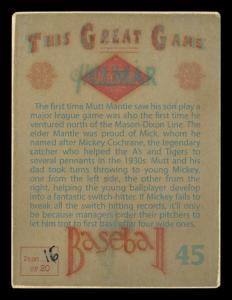 Picture, Helmar Brewing, Helmar This Great Game Card # 45, Mickey MANTLE (HOF), two bats, New York Yankees