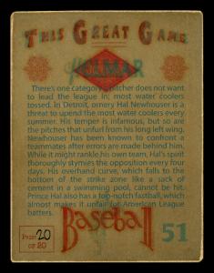 Picture, Helmar Brewing, Helmar This Great Game Card # 51, Hal NEWHOUSER (HOF), Pitching follow through, Detroit Tigers