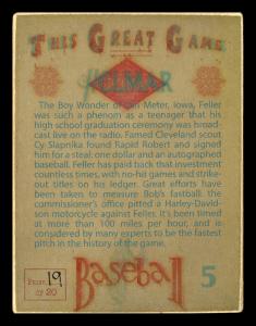 Picture, Helmar Brewing, Helmar This Great Game Card # 5, Bob FELLER, Throwing follow through, Cleveland Indians