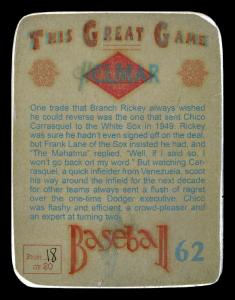 Picture, Helmar Brewing, Helmar This Great Game Card # 62, Carrasquel, Chico, Batting follow through, Cleveland Indians