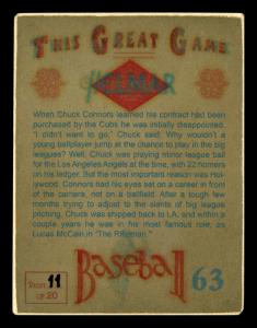 Picture, Helmar Brewing, Helmar This Great Game Card # 63, Conners, Chuck, Glove at belt, hand in glove, Chicago Cubs