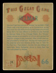 Picture, Helmar Brewing, Helmar This Great Game Card # 66, Dropo, Walt, looking up after swing, Boston Red Sox