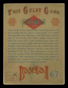 Picture, Helmar Brewing, Helmar This Great Game Card # 67, Easter, Luke, Bat on shoulder, Cleveland Indians