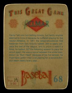 Picture, Helmar Brewing, Helmar This Great Game Card # 68, Fain, Ferris, Building, bat cocked, Philadelphia Athletics